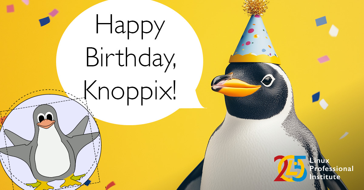 LPIConnect's tweet photo. Happy 24th Birthday to #Knoppix, one of the first USB and CD bootable #Linux distros! 🎈🐧🎂
Based on @Debian, Knoppix is a historic part of #opensource, and a classic community favorite.
Thanks for helping shape the future of #FOSS, @kknopper, and the Knoppix community. https://t.co/yRcT9Ibccg