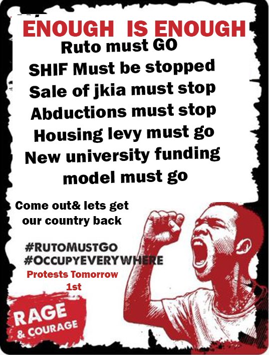 Kesho Maandamano is a must . Abductions must come to an end . SHIF must end etc . 🚨Also justice for Bruce in Mombasa . Morara kebaso #FreeMoraraKebaso
