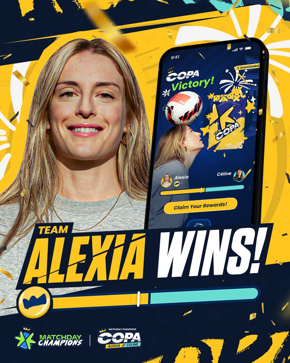 mdaychampions's tweet photo. 🥇 #TeamAlexia is the winner of the #CopaAlexiaxCeline!
🤯 +9M points!!! Congrats to all the players for making it happen!
⚽ Enjoy your Copa Alexia card pack!
Thank you to all players for participating, it's been an incredible Copa 🙌 https://t.co/pIhe4DzIMe