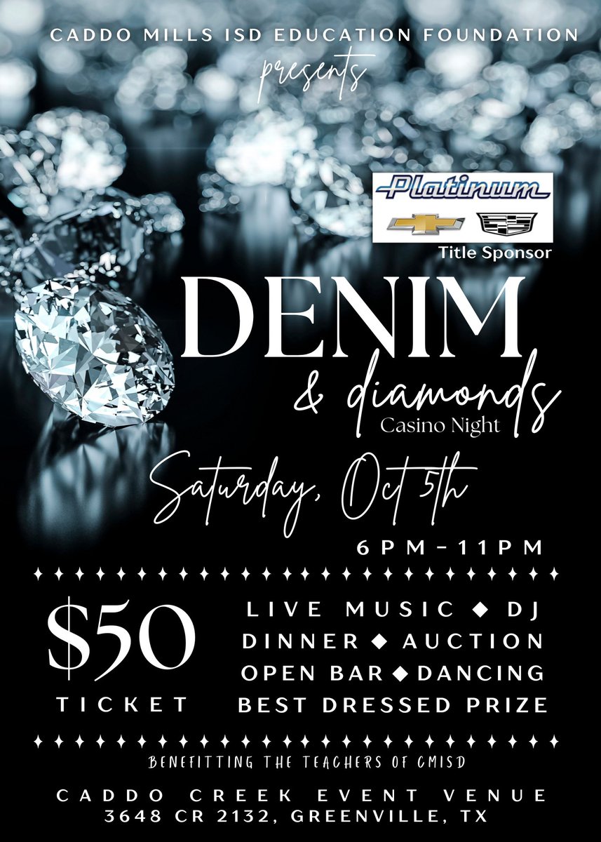 Come out and support the teachers and students of Caddo Mills ISD!!!  Get your tickets now - 
cmisdfoundation.org