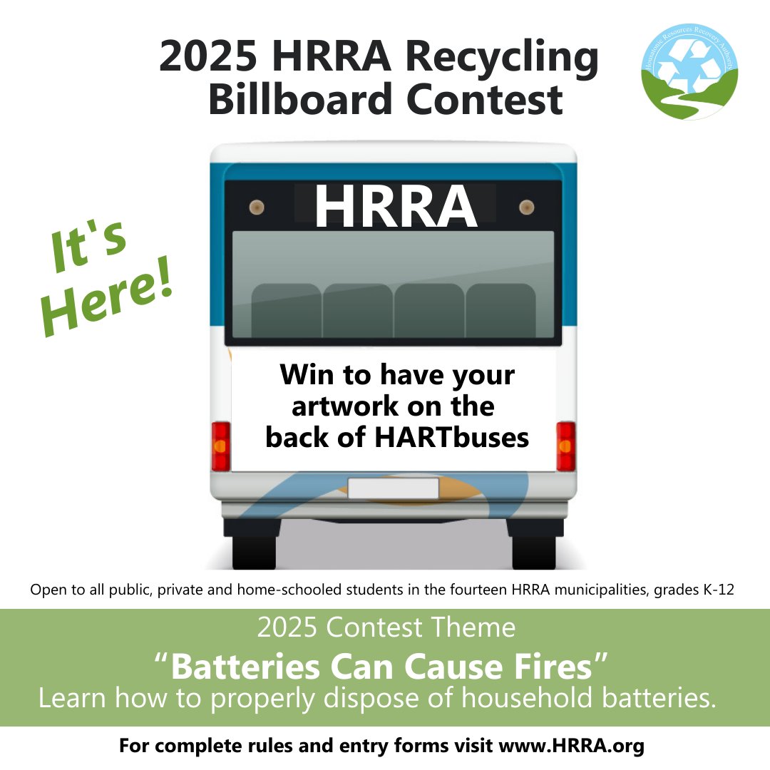 Sharpen your crayons because it's that time of year again! The HRRA Billboard Recycling Contest is back. This year's theme: "Batteries Can Cause Fires".

For more information visit hrra.org/annual-billboa…