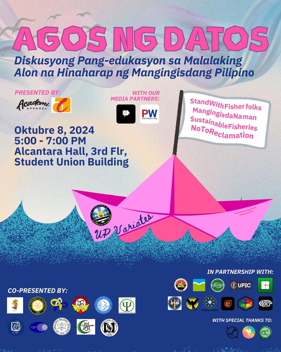 UPVariates's tweet photo. 🌊Tara at makiisang harapin ang malalaking alon sa Grand Educational Discussion ng UP Variates!🌊 

Maging interesado at mag-register gamit ang link na ito:
https://t.co/GxLLTC6VVz

#StandWithFisherfolks
#MangingisdaNaman
#SustainableFisheries
#NoToReclamation https://t.co/XErmGETKVC