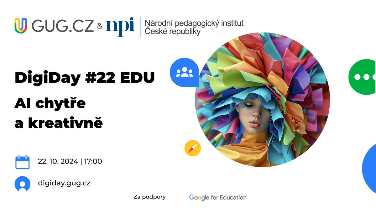 "AI chytře a kreativně"  na DigiDay.
- Jak efektivně pracovat s prompty a dosáhnout lepších výsledků.
- Příklady toho, jak AI kreativně využít v běžné výuce.
- Odpovědi na nejčastější otázky o legislativě a etice AI ve školství.
digiday.gug.cz