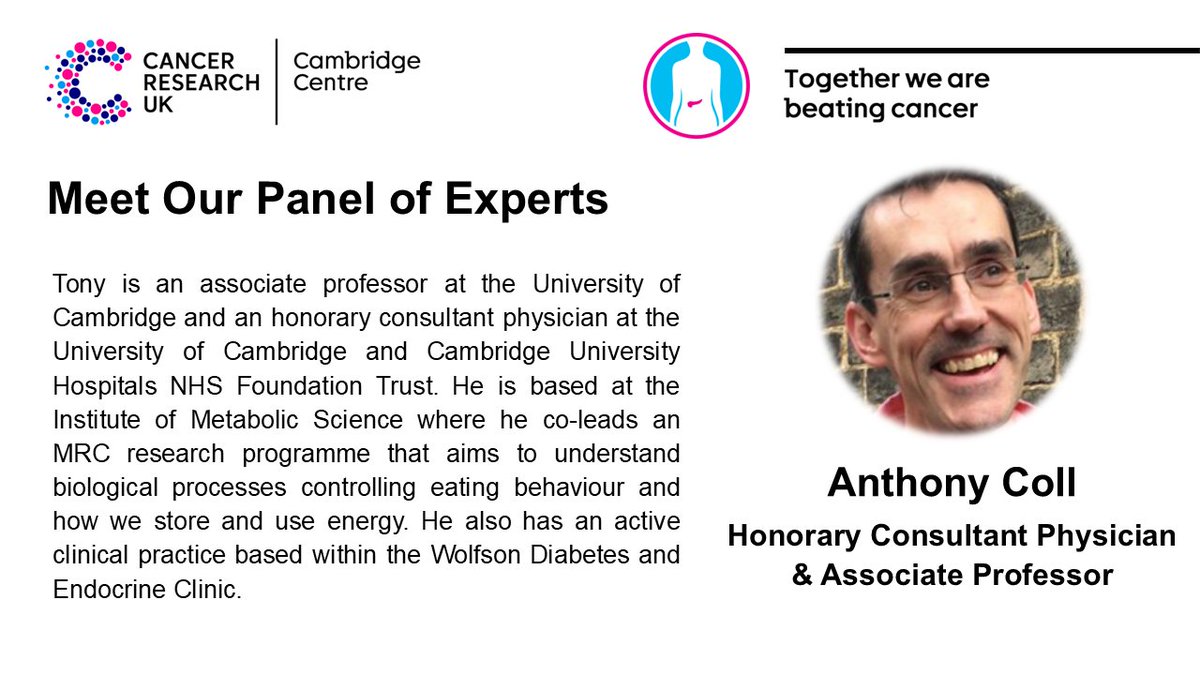 CRUK Cambridge Centre: Pancreatic Cancer Programme (@crukcampanccan) on Twitter photo 👋Meet our panel of experts - Dr Tony Coll, Consultant Physician <a href="/CUH_NHS/">Cambridge University Hospitals NHS</a>, Associate Professor <a href="/Cambridge_Uni/">Cambridge University</a> , and Team #CANCAN <a href="/CancerGrand/">Cancer Grand Challenges</a> in our next #WorldPancreaticCancerDay💜webinar on #Cachexia!
Book you ticket & submit your question TODAY👉shorturl.at/bj4R9 👋Meet our panel of experts - Dr Tony Coll, Consultant Physician <a href="/CUH_NHS/">Cambridge University Hospitals NHS</a>, Associate Professor <a href="/Cambridge_Uni/">Cambridge University</a> , and Team #CANCAN <a href="/CancerGrand/">Cancer Grand Challenges</a> in our next #WorldPancreaticCancerDay💜webinar on #Cachexia!
Book you ticket & submit your question TODAY👉shorturl.at/bj4R9