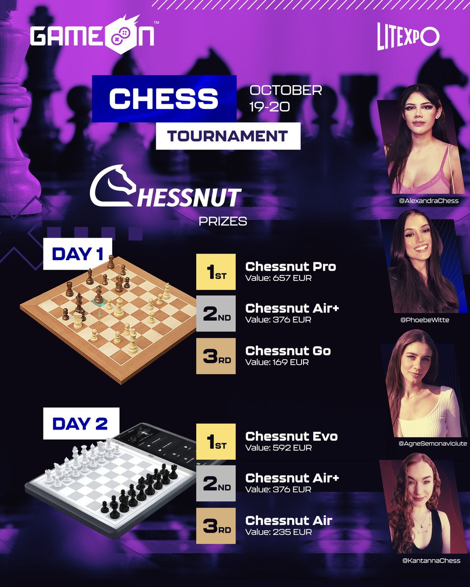 We are happy to announce the GameOn chess tournament prizes! 🥇

We’ve teamed up with Chessnut, a company known for their incredible electronic chess boards!

You can connect the boards to Chesscom or Lichess and enjoy live play while competing online♟️