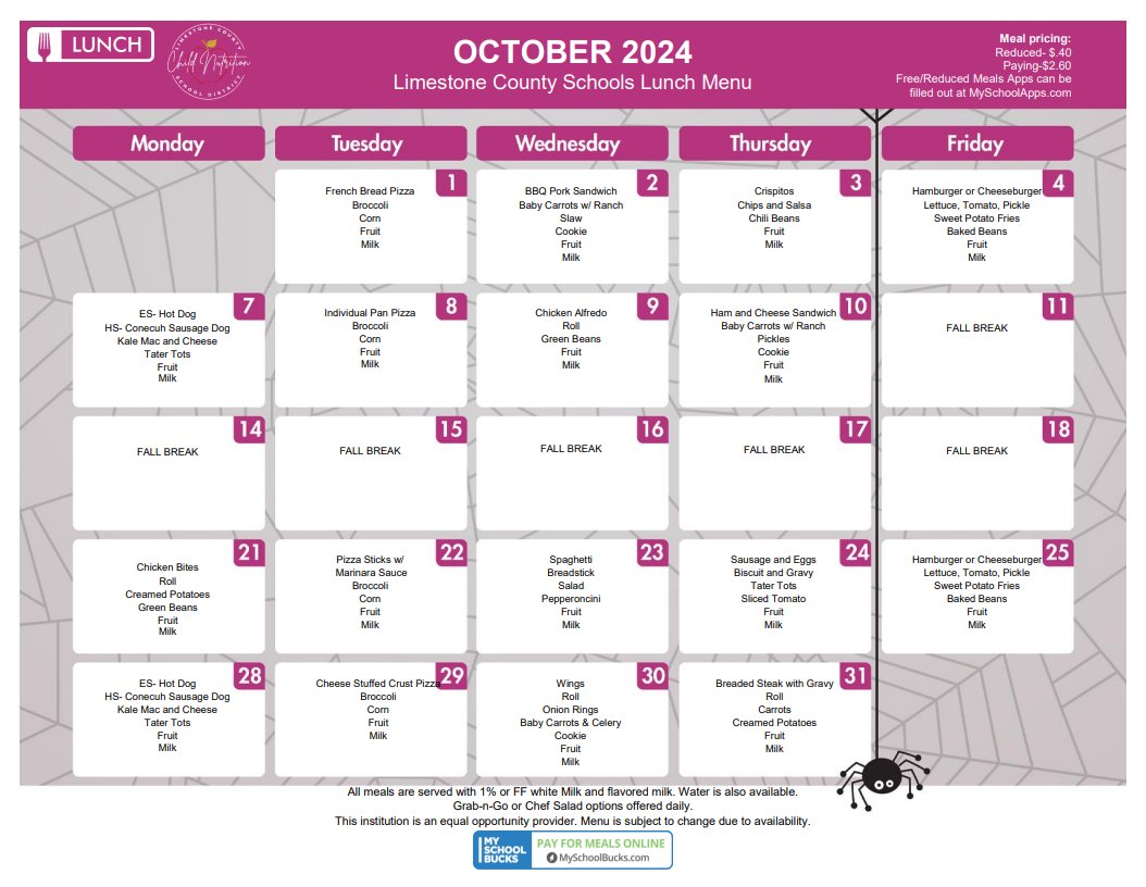 LCSforKids's tweet image. DINING: Breakfast and lunch menus for the month of October. Please keep in mind these are subject to change.