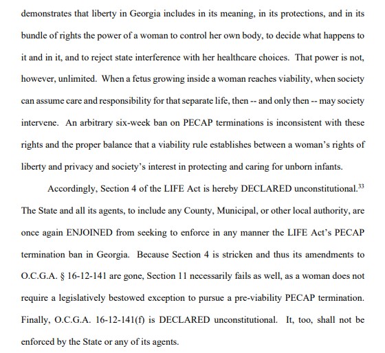 BREAKING: In a Monday decision, Fulton Judge Robert McBurney rules Georgia's roughly six-week abortion ban is unconstitutional and blocks it from being enforced.

More to come.