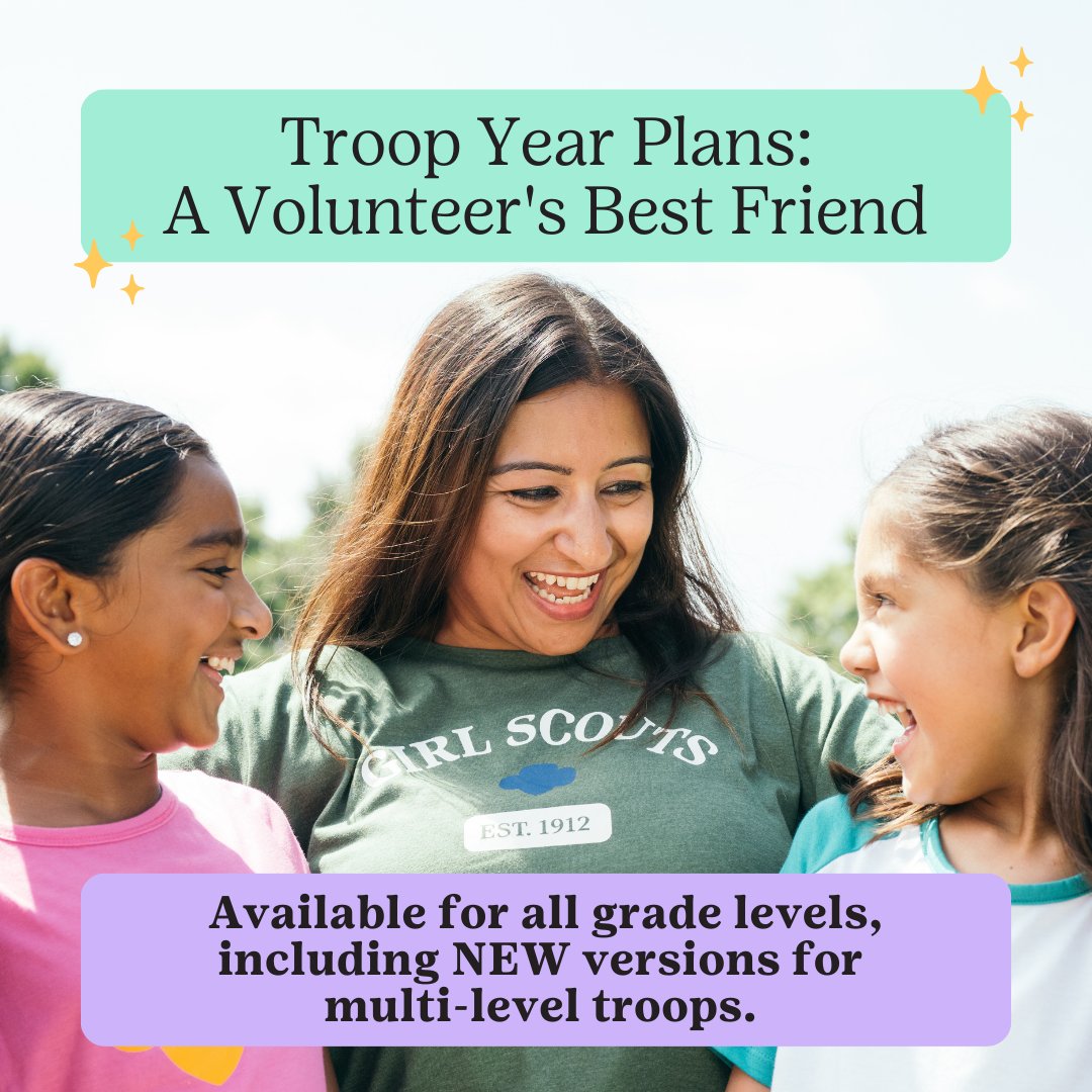 🌟 Calling all volunteers! Each year brings a new adventure, and the map has just been upgraded! 🗺️ Troop Year Plans are customizable resources available for all grades, with NEW plans for multi-level troops. 

Start the planning adventure here: link.girlscouts.org/47INDjm