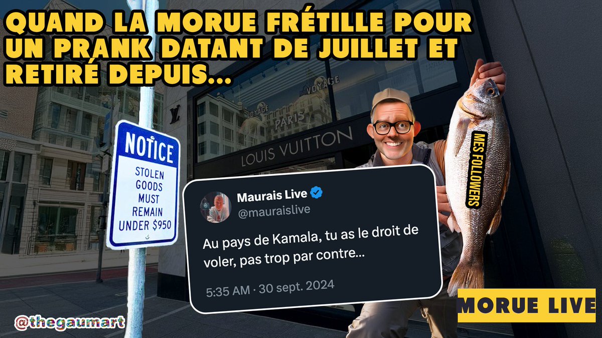 thegaumart's tweet photo. Morue qui frétille…
Vraie histoire >>> https://t.co/YdzKJwUVs5
Prank sur la #Proposition47, établie en Californie depuis… 2014. L'affiche qui était à San Francisco a été retirée cet été.
C'est la faute à Kamala, évidemment… 
#maillet #radioconspix #morue https://t.co/Lozl2bhEeW