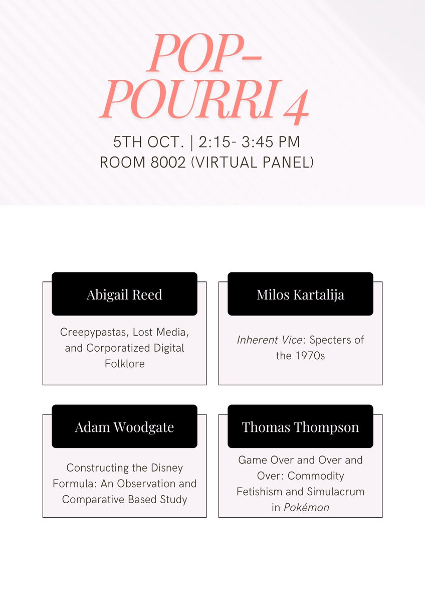 On October 5th, come see our Pop-Pourri 4 panel, one of the incredible virtual panels during the conference! For the full conference schedule, visit: mpcaaca.org. #MPCA24