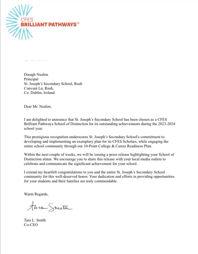 St Joseph's Rush (@stjosephsrush) on Twitter photo Delighted to receive the <a href="/BrilliantCFES/">CFES Brilliant Pathways</a> School of Distinction again this year - a team effort from the whole school community 👏👏<a href="/AccessTCD/">TAP</a> <a href="/CeistTrust/">CEIST</a> <a href="/RushCouncil/">Rush Community Council</a> <a href="/trishhayden1/">Patricia Hayden</a> <a href="/STJRushGuidance/">Guidance St Joseph's Rush</a> Delighted to receive the <a href="/BrilliantCFES/">CFES Brilliant Pathways</a> School of Distinction again this year - a team effort from the whole school community 👏👏<a href="/AccessTCD/">TAP</a> <a href="/CeistTrust/">CEIST</a> <a href="/RushCouncil/">Rush Community Council</a> <a href="/trishhayden1/">Patricia Hayden</a> <a href="/STJRushGuidance/">Guidance St Joseph's Rush</a>