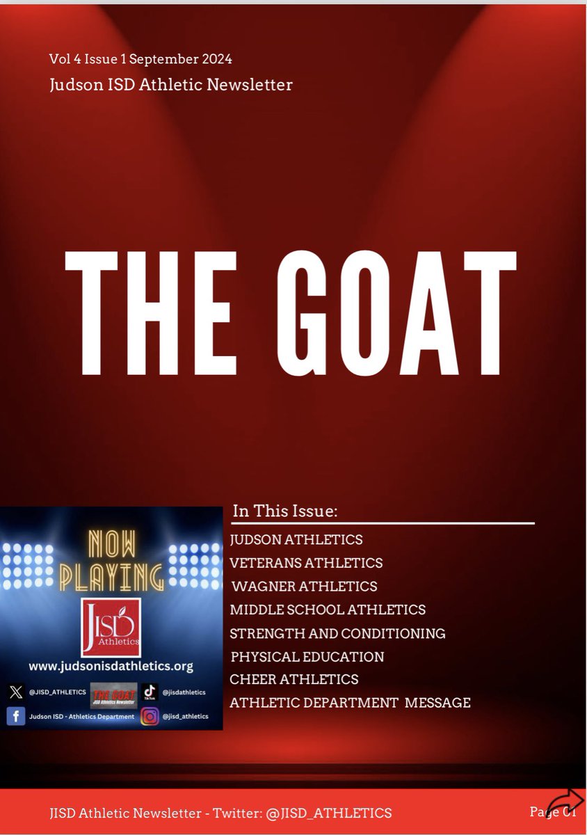 Judson ISD Athletics (@jisd_athletics) on Twitter photo 📣📣Welcome back! The 2024-2025 school year has kicked off to a great start! Click the link ⬇️ below to view the great stories and pictures of our student-athletes and coaches in our August/September Edition!
heyzine.com/flip-book/925e…
<a href="/JudsonISD/">Judson ISD 🍎</a> 📣📣Welcome back! The 2024-2025 school year has kicked off to a great start! Click the link ⬇️ below to view the great stories and pictures of our student-athletes and coaches in our August/September Edition!
heyzine.com/flip-book/925e…
<a href="/JudsonISD/">Judson ISD 🍎</a>