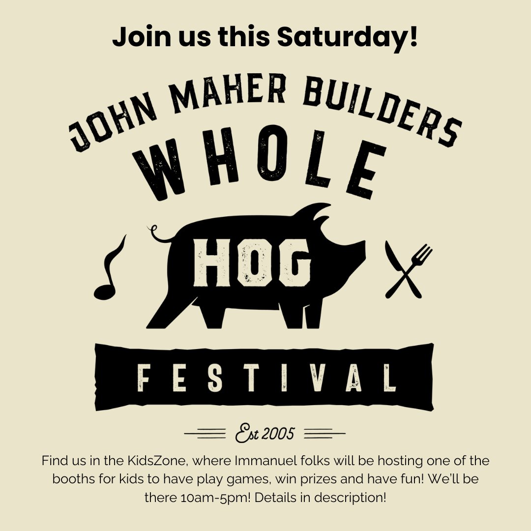ImmanuelCol's tweet photo. Immanuel Anglican is excited to partner with the Well Outreach this Saturday at the Whole Hog Festival. Come on by for a great community event and to support the wonderful work of the Well.

https://t.co/FIRC9jH4VS https://t.co/8uEIDXl5US