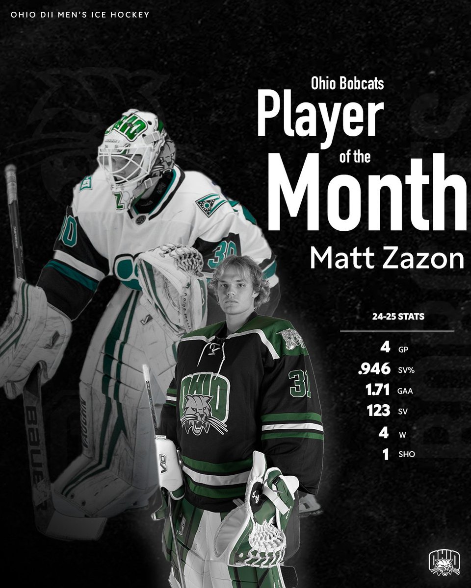 ohiohockeyd2's tweet photo. Matt Zazon is your Ohio Bobcats Player of the Month 😼

#CantBeTamed https://t.co/lU9FMQdNGf
