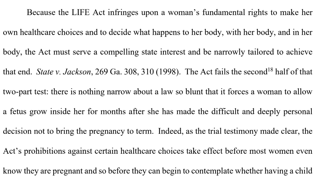 AnthonyMKreis's tweet photo. McBurney writes that under the Georgia Constitution, strict scrutiny applies to abortion regulations. He effectively describes Georgia abortion law as treating women like "collectively owned community property." https://t.co/IqcjYHgOhZ