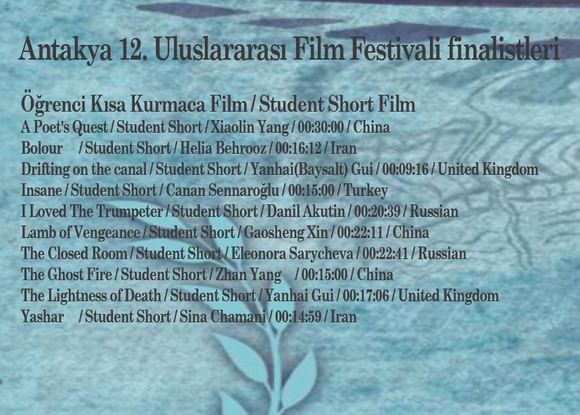 Antakya 12. Uluslararası Film Festivalinin finalistleri