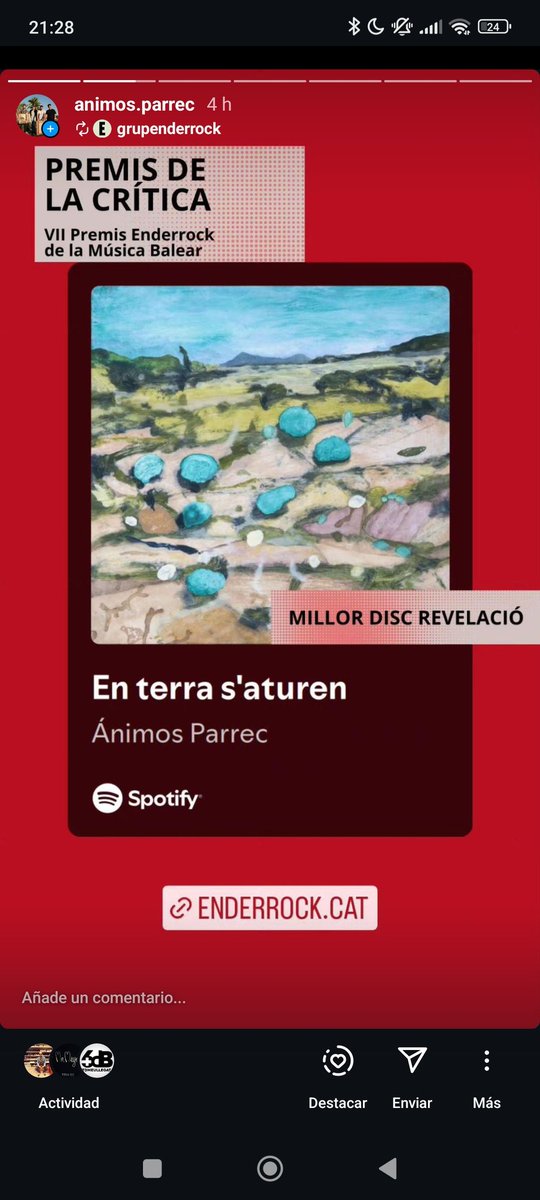 La revista <a href="/enderrock/">Enderrock</a> ha premiat "En terra s'aturen" com a millor disc revelació del 2024 segons la crítica als premis Enderrock de la música Balears. Moltíssimes gràcies als que ho heu fet possible i, sobretot, a tots aquells que ens escoltau! 

Ánimos Parrec!