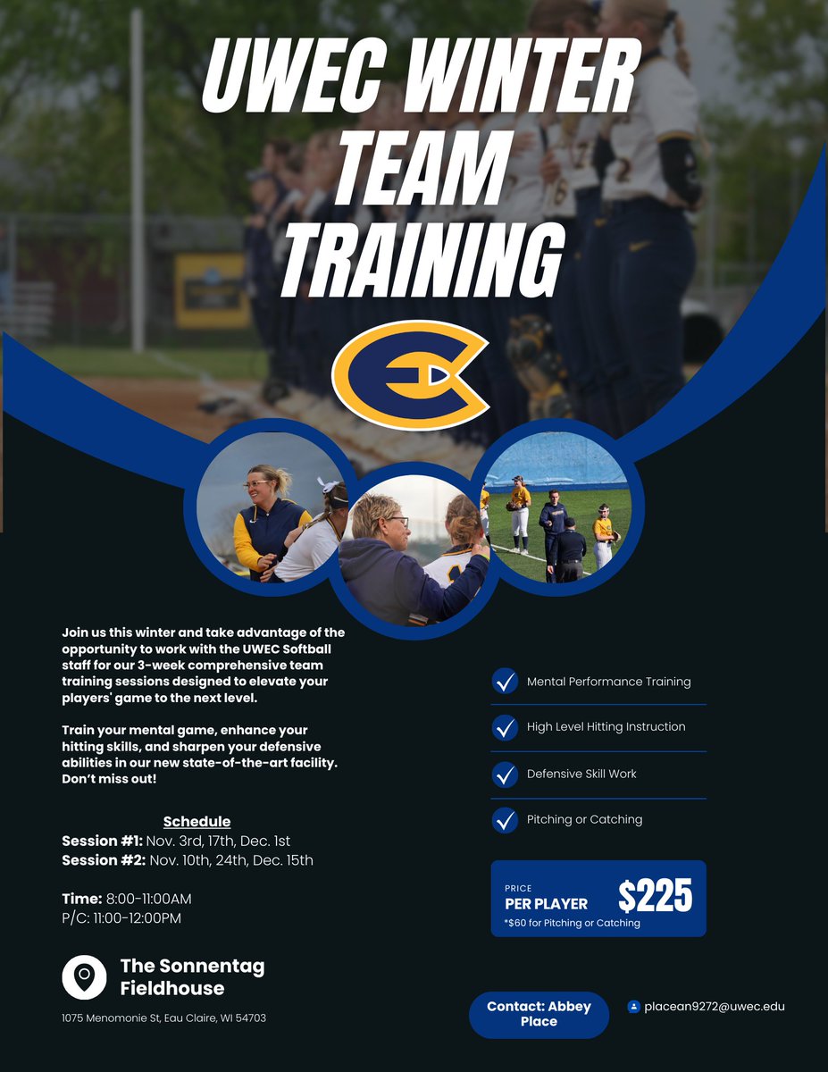 UWECSoftball's tweet photo. 🚨Team Training Update🚨

Session #1 Registration = FULL 

There's still room in Session #2! 

Don’t miss out on this opportunity. Register your team now before it’s too late! https://t.co/Fm6398GmUx
