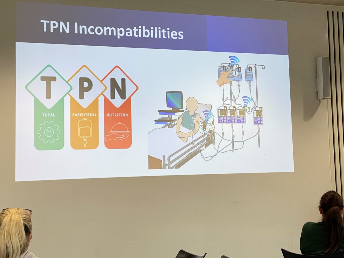 Andrea sharing the Seedcorn funded TPN compatibilities project that our fab colleagues Lauren and Sally from <a href="/LWHNeonatal/">Liverpool Women's Neonatal Unit</a> developed. We're aiming to build on their great work here at Alder Hey. An excellent example of collaborative MDT working!