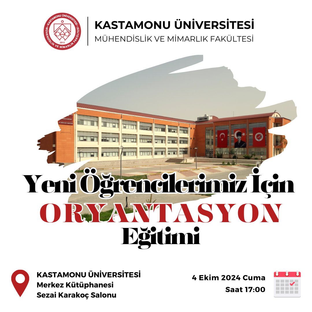 2024-2025 Eğitim Öğretim yılında fakültemize yeni kayıt yaptıran öğrencilerin üniversite hayatına uyum süreçlerinin kolaylaştırılması ve öğrencilere fakültemizin tanıtılması amacıyla 4 Ekim 2024 Cuma günü Oryantasyon Eğitimi düzenlenecektir.

Öğrencilerimiz davetlidir.