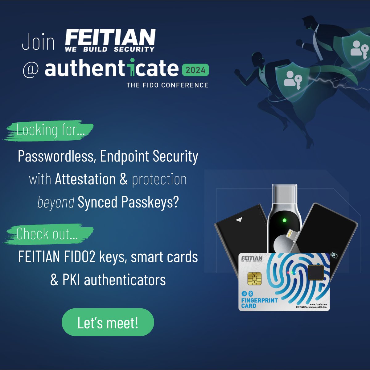FEITIAN_US's tweet photo. Authenticate 2024 is around the corner! If you're going, come by Kiosk 8 to see our broad portfolio of cost effective FIDO2, smart card, and PKI authenticators in the form factors your end users want with features like attestation IT needs. There will be demos! https://t.co/eYH74PpcbW