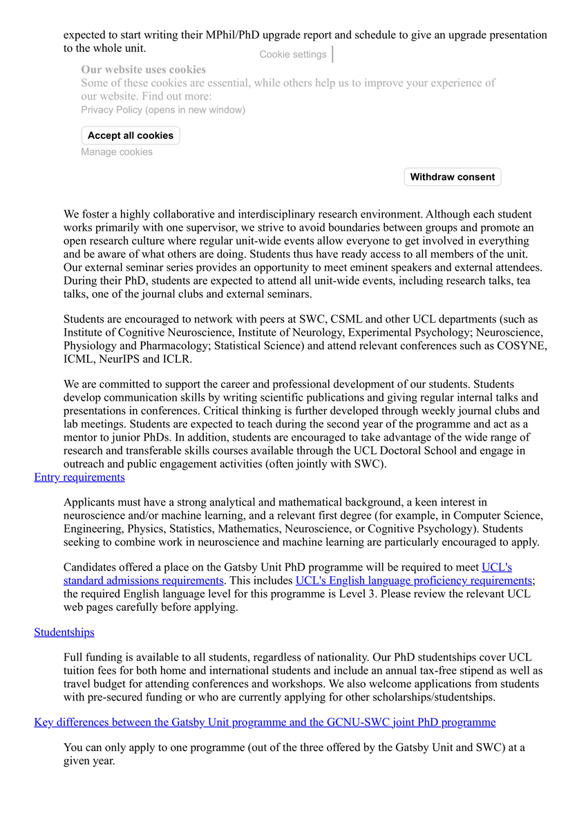 PhD in Theoretical Neuroscience and Machine Learning
UCL University College London
Applications for 2025 entry are now open! Submit by 11 Nov 2024.
ucl.ac.uk/gatsby/study-a…