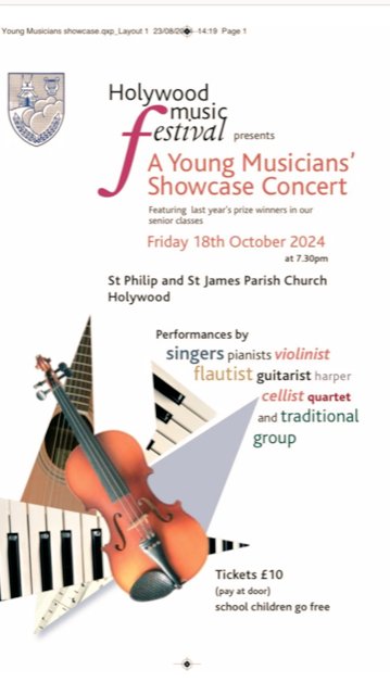 #Holywood Music Festival presents a Young Musician's Showcase concert on 18th October. Details below, £10 ticket at the door and school children go free. 

All welcome!

#community #music #youth #northdown