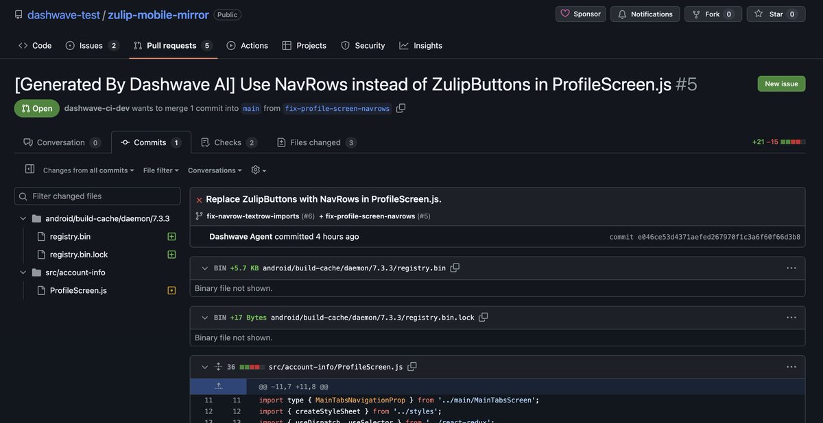 ykhandelwaly's tweet image. A demo of @dashwaveio  #AI #Agent in action. Take a look at this demo PR:
 
github.com/dashwave-test/…
#Androidcommunity #androiddev #mobiledev #iOS #AppDev #devtools #saas