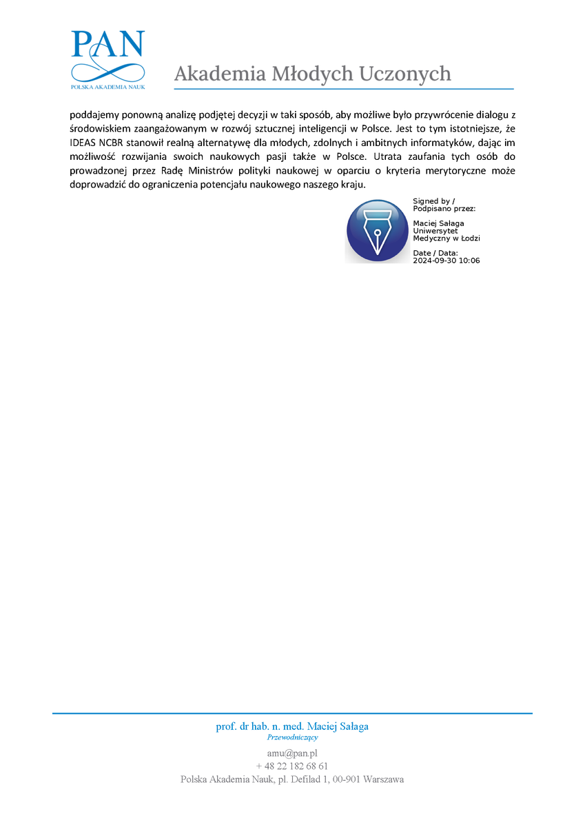 List otwarty @AMU_PAN do Prezesa Rady Ministrów <a href="/donaldtusk/">Donald Tusk</a> i Ministra Nauki i Szkolnictwa Wyższego <a href="/wieczorekdarek/">Dariusz Wieczorek</a>  w sprawie wyboru prezesa <a href="/IDEAS_NCBR/">IDEAS NCBR</a>