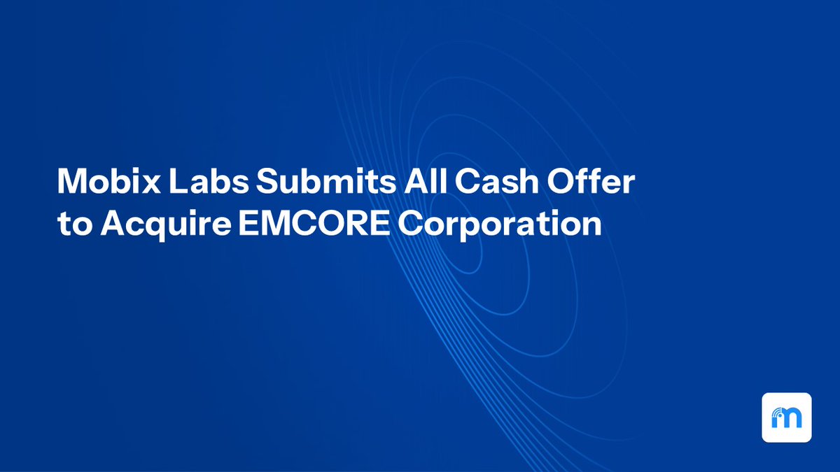 Mobix Labs has submitted a compelling non-binding proposal to the Board of Directors of EMCORE Corporation to acquire all of EMCORE’s outstanding shares for $3.80 per share in cash.

📰: bit.ly/4du9hJB

$MOBX $EMKR