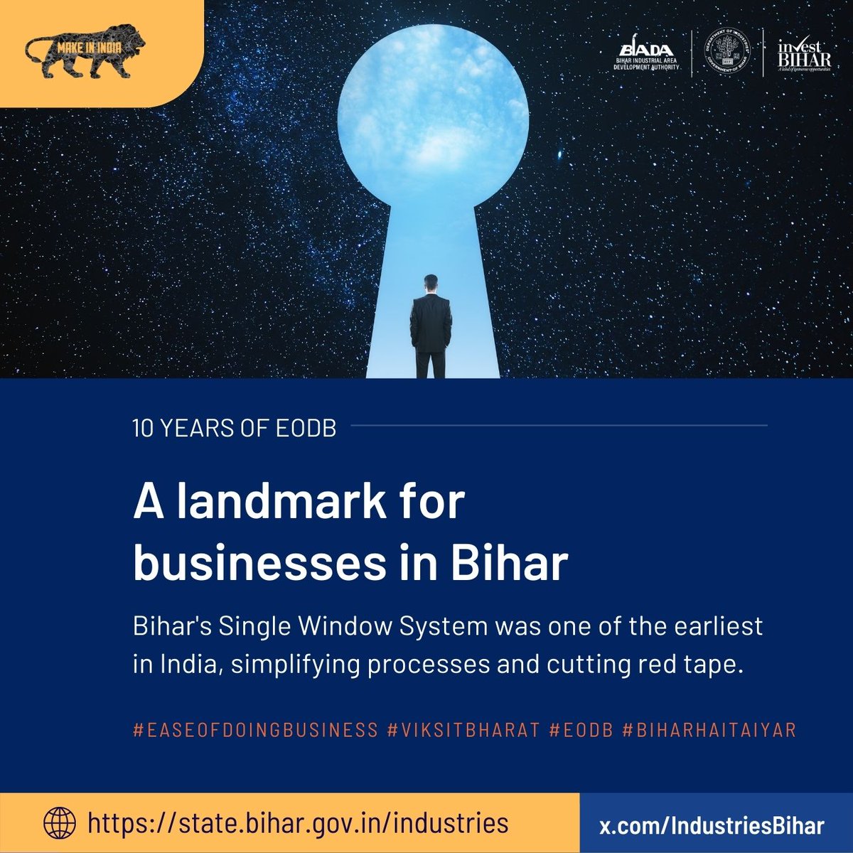 IndustriesBihar's tweet image. A landmark for businesses in #Bihar: Bihar&apos;s Single Window System was one of the earliest in India, simplifying processes and cutting red tape.
#10YearsOfMakeInIndia #eodb #ViksitBharat #BRAP
@mishranitish @BandanaPreyashi @makeinindia
