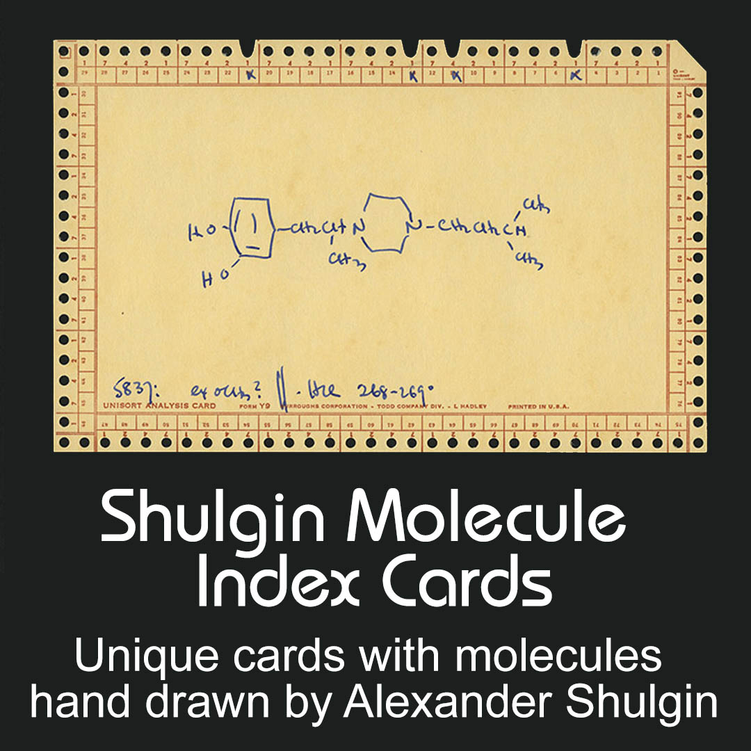 Shulgin Molecule Index Cards are unique items frm Alexander Shulgin's analog index of chemicals related to his work. Each contains a molecule hand-drawn by Dr Shulgin, usually w/ 1-2 refs. 

Gift with $2,000 donation to Erowid, supports Shulgin archiving.

erowid.org/donations/gift…