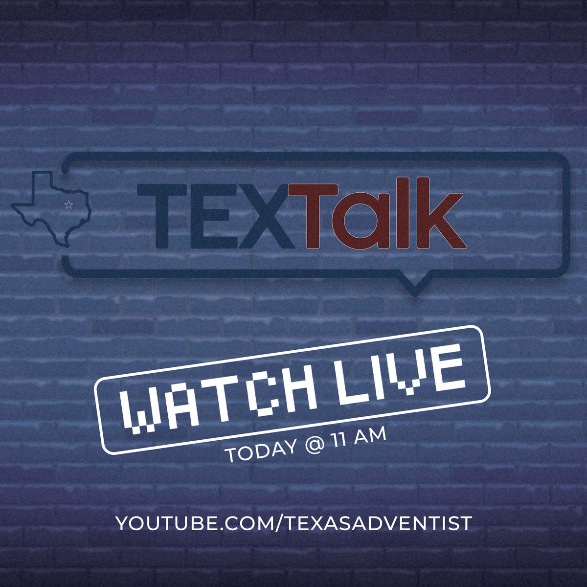 TexasAdventist's tweet photo. Join us LIVE for TEXTalk and learn about the recent happenings around the Texas Conference! 

You can watch it live on our YouTube or Facebook!

#TEXTalk #TexasAdventist https://t.co/RjuYLn6zWZ