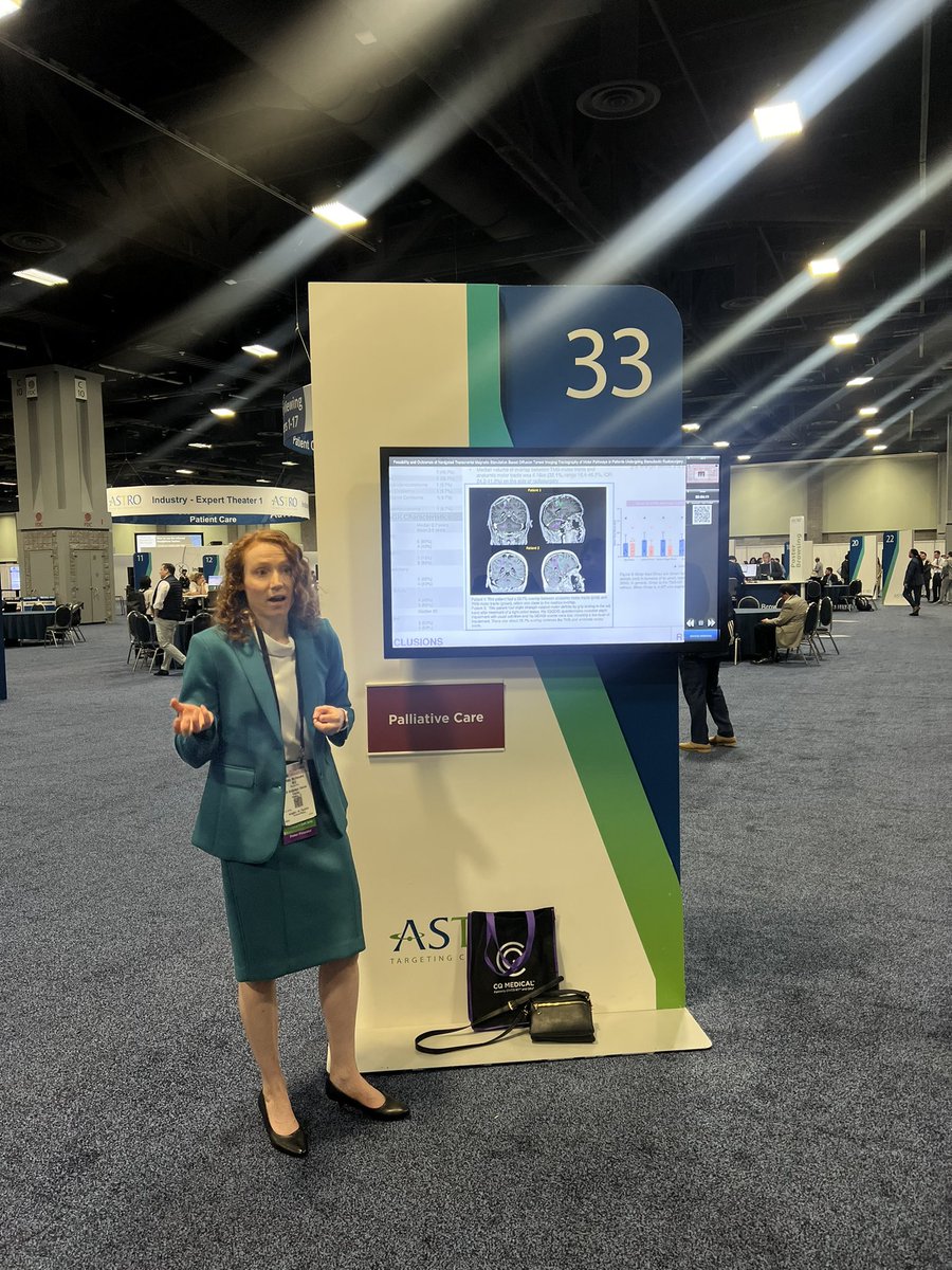 My fellow <a href="/MDAndersonNews/">MD Anderson Cancer Center</a> PGY-3 <a href="/Jordan_McD3/">Jordan McDonald</a> 🌟 presenting that navigated transcranial magnetic stimulation (nTMS) is a feasible tool to functionally map cortical motor tracts 🧠. SRS dose to the MT correlates with function and QOL 📈☢️  <a href="/ca_chung/">Caroline Chung, MD</a>
