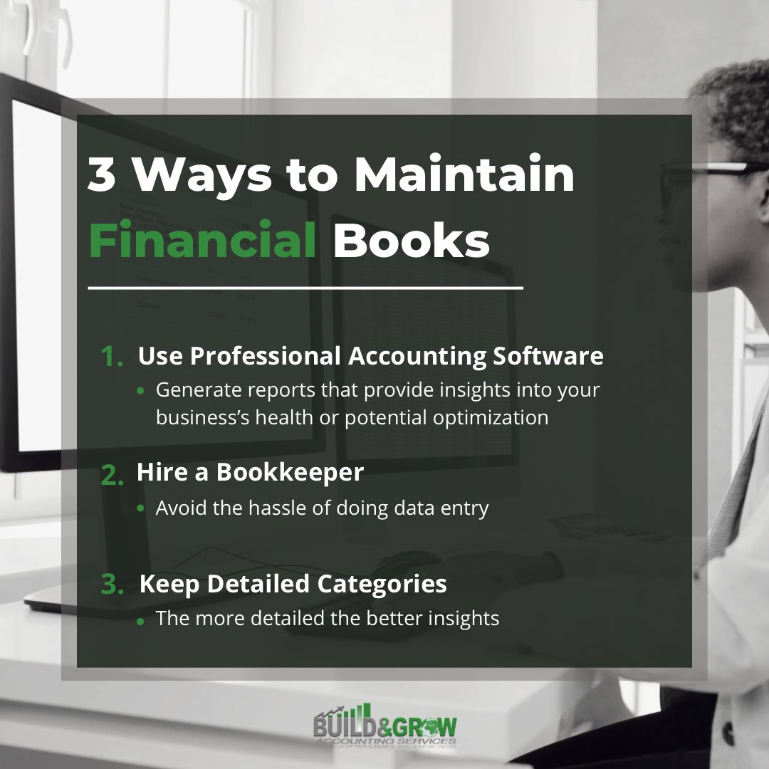 Build_GrowAS's tweet photo. Maintaining clean cut books isn’t easy. To help your business avoid misstatements and increase effective decision making, consider these 3 ways to maintain the company’s financial books.

“Build Different, Grow Together”

Contact us at:
🌐https://t.co/gcIoZwPxdC https://t.co/emxBczg52t