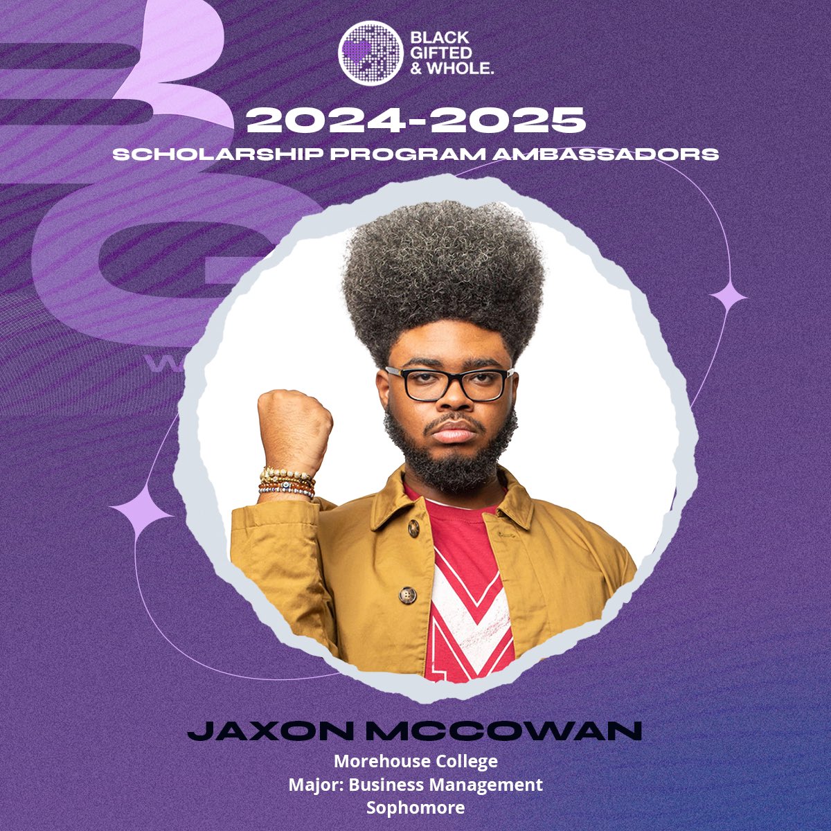 BGW_Org's tweet photo. Meet Ambassador Jaxon McCowan:

📍 Dallas | Sophomore Biz Major
👑 Legacy builder, inspired by family  
🎓 Success through knowledge advocate  
🖤 Black, Gifted &amp; Whole
⚡️ Uplifting his community

Instagram: @theejaxon

#blackgiftedwhole #hbcu #ambassador https://t.co/8jsAboPo9p