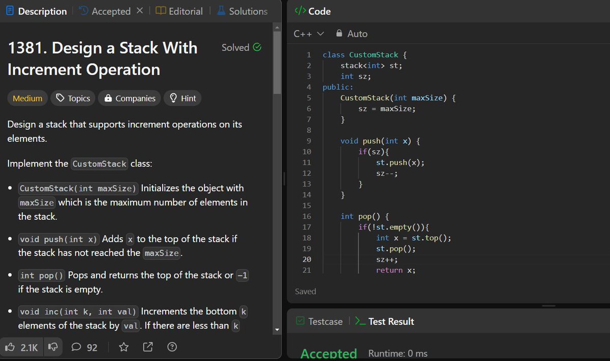 UdayT1402's tweet image. Not in the mood.. Brute forced.. Will optimize later.. ๐
#leetcode #programmingchallenge #ProblemSolving