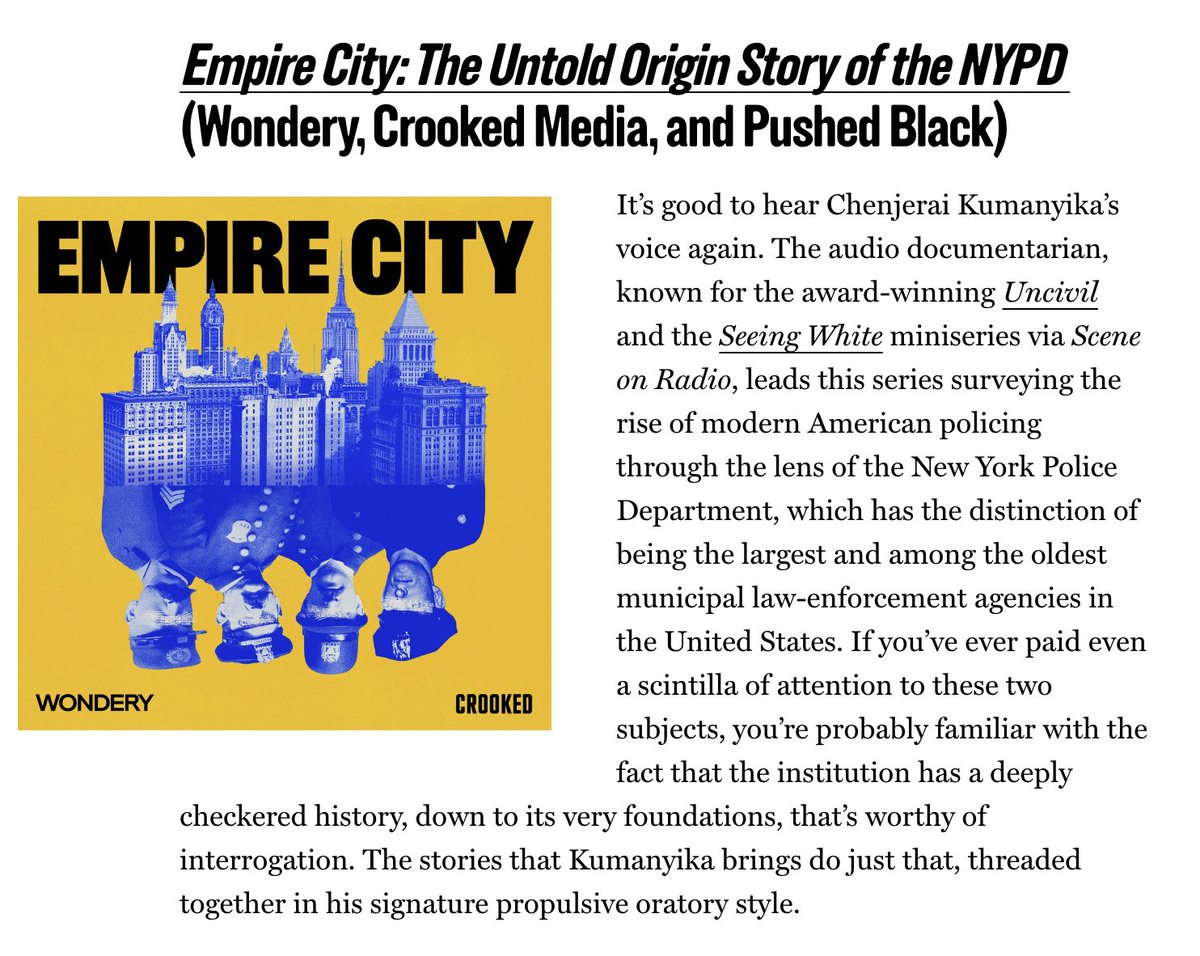 Vulture names Empire City to its best new podcasts of 2024 list! cc: <a href="/catchatweetdown/">Chenjerai.bsky.social</a>