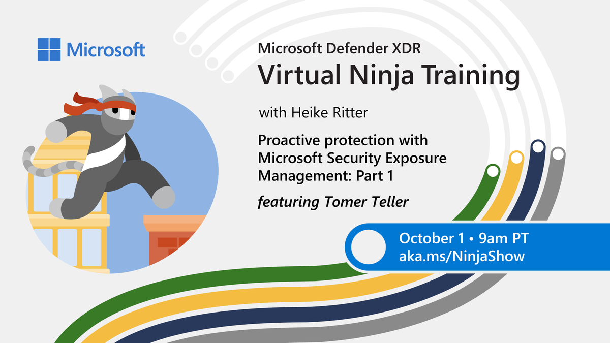 Heike Ritter (@heikeritter) on Twitter photo 🛡️ Join us Oct 1 & 3 @ 9 AM PT as Tomer Teller (<a href="/djteller/">Tomer Teller</a>) breaks down Microsoft Security Exposure Management! Learn how to quantify risks, optimize your security stack, & keep your organization protected. 💡 > aka.ms/ninjashow #VirtualNinjaShow #cybersecurity #infosec 🛡️ Join us Oct 1 & 3 @ 9 AM PT as Tomer Teller (<a href="/djteller/">Tomer Teller</a>) breaks down Microsoft Security Exposure Management! Learn how to quantify risks, optimize your security stack, & keep your organization protected. 💡 > aka.ms/ninjashow #VirtualNinjaShow #cybersecurity #infosec