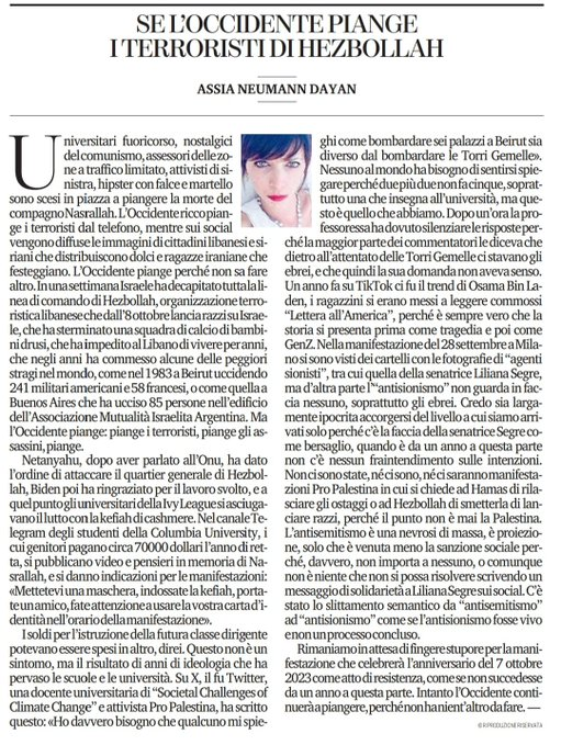 Uno dei migliori pezzi  dal 7 ottobre a oggi scritto da <a href="/AssiaVonNeumann/">Assia Neumann Dayan</a> e pubblicato su La Stampa. Standing ovation.