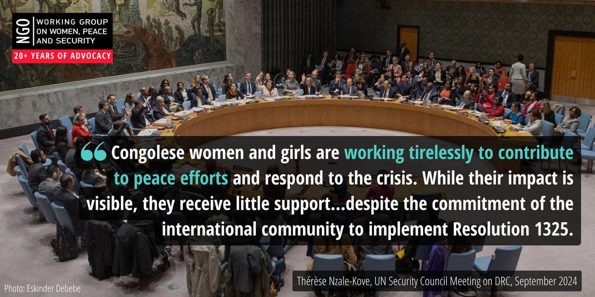 ngowgwps's tweet photo. At the #UNSC, Thérèse Nzale-Kove calls for women civil society's participation in all aspects of the peace processes in #DRC, as well as their regular and meaningful consultation at all stages of the transition of @MONUSCO.

Read her statement here: https://t.co/ERZPEiub2W https://t.co/hU2F0x2H0e