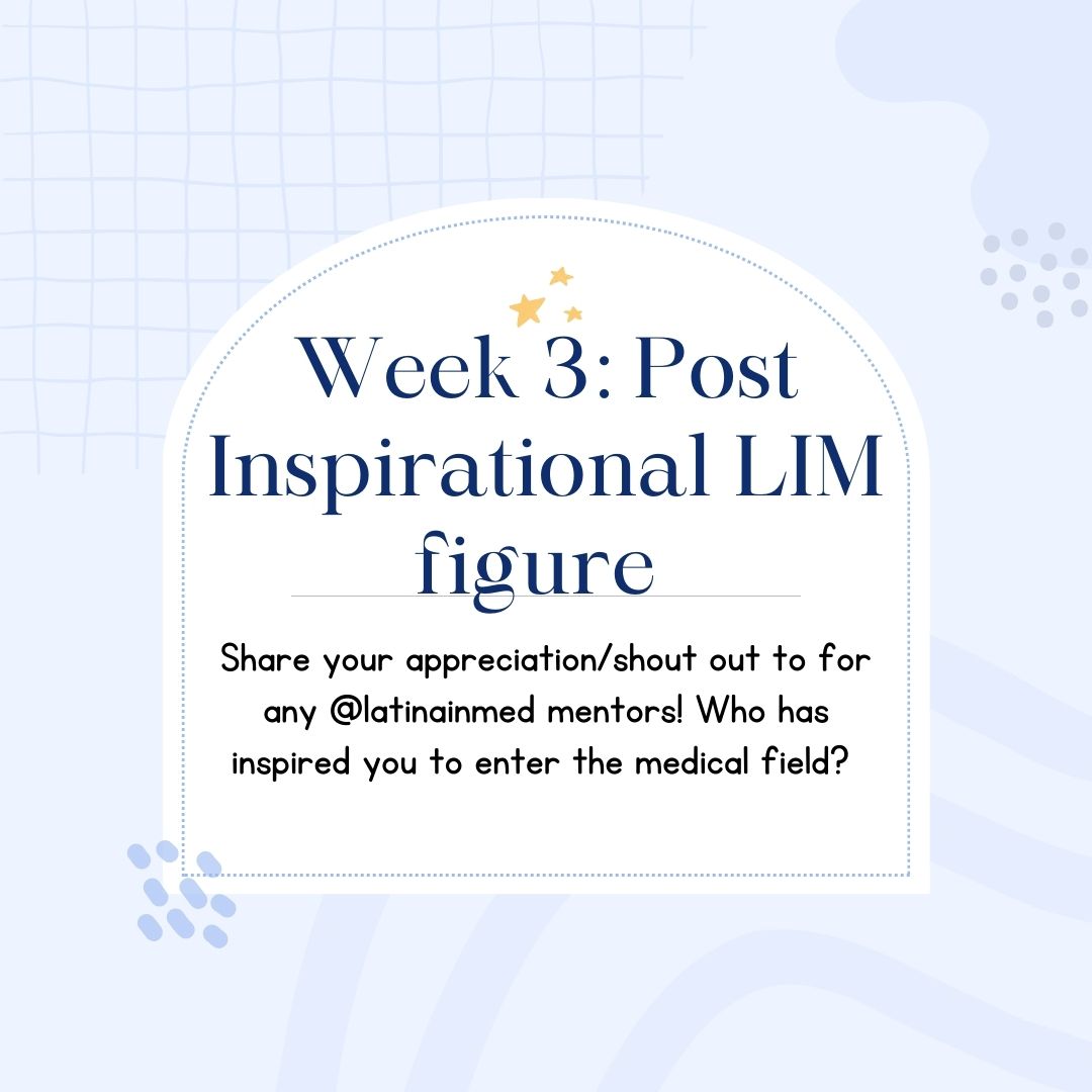 #LatinasInMedicine (@latinasinmed) on Twitter photo Week 3 of the #LIMHispanicheritagemonthchallenge is here. This we we want to have members share the appreciation for any <a href="/LatinasInMed/">#LatinasInMedicine</a> that inspired them to enter healthcare. Responders will enter a raffle to get a <a href="/LatinasInMed/">#LatinasInMedicine</a> mug.
#LatinaRoleModelsInMed Week 3 of the #LIMHispanicheritagemonthchallenge is here. This we we want to have members share the appreciation for any <a href="/LatinasInMed/">#LatinasInMedicine</a> that inspired them to enter healthcare. Responders will enter a raffle to get a <a href="/LatinasInMed/">#LatinasInMedicine</a> mug.
#LatinaRoleModelsInMed