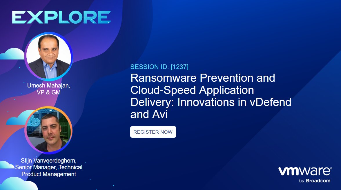 AviNetworks's tweet image. Join us at @VMwareExplore 2024 in Barcelona for an insightful session with Umesh Mahajan &amp;amp; Stijn Vanveerdeghem on Ransomware Prevention and Cloud-Speed Application Delivery! Register and add the session to your schedule, below!

brcm.tech/4eJMLx0
#AviLoadBalancer #VCFCloud