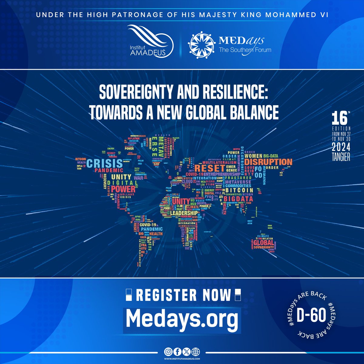 𝐌𝐄𝐃𝐀𝐘𝐒 𝐀𝐑𝐄 𝐁𝐀𝐂𝐊 !! Join us for the 16th edition of the #MEDays Forum (November 27-30) under the theme: 𝗦𝗼𝘃𝗲𝗿𝗲𝗶𝗴𝗻𝘁𝗶𝗲𝘀 𝗮𝗻𝗱 𝗥𝗲𝘀𝗶𝗹𝗶𝗲𝗻𝗰𝗲: 𝗧𝗼𝘄𝗮𝗿𝗱𝘀 𝗮 𝗡𝗲𝘄 𝗚𝗹𝗼𝗯𝗮𝗹 𝗕𝗮𝗹𝗮𝗻𝗰𝗲 
Register now: 👉 medays.org
#MEDays2024