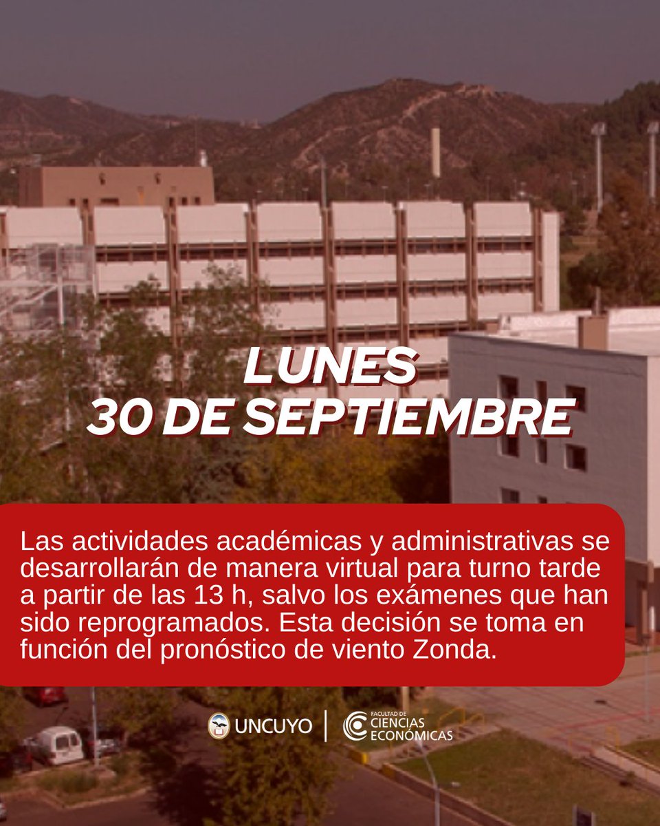❗❗ Las actividades académicas y administrativas se desarrollarán de manera virtual para el turno tarde, a partir de las 13 h. Más información: fce.uncuyo.edu.ar/turno-tarde-lu…