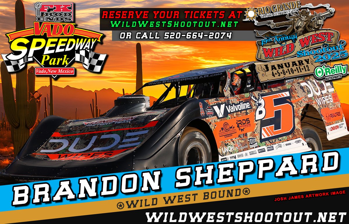 Former Wild West Shootout Champion and 4-time @WooLateModels Champ <a href="/bsheppb5/">Brandon Sheppard</a> will contest the 2025 edition of the event on Jan. 4-12 at @fkrodends @vadospeedway.

Event details and advanced reserved tickets at -&gt; WildWestShootout.net #BeThere #WWS2025