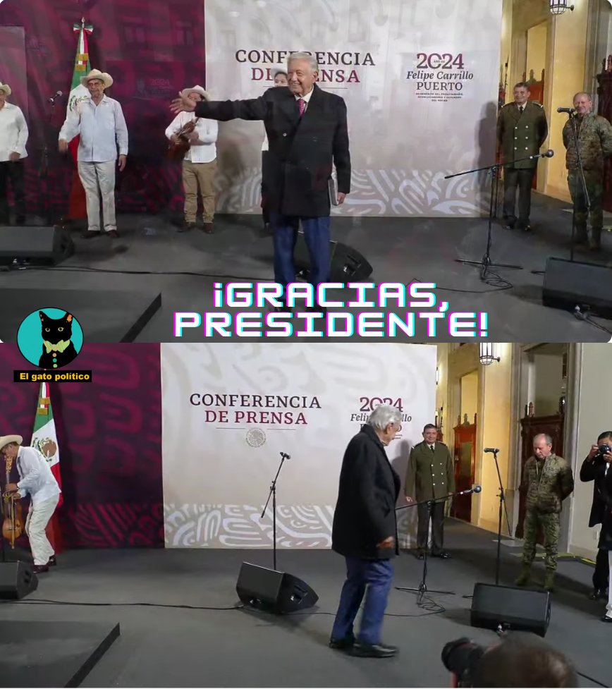 elgatopolitico_'s tweet photo. 🔴🔴Así termina la última mañanera de AMLO.
No he dejado de llorar desde que empezó, absurdamente tenía la esperanza de que nunca se iba a terminar la conferencia de este día.

Él se va por el lugar donde siempre se iba, pero esta vez no regresa.

Solo nos queda agradecer y seguir luchando. ¡Hasta siempre, presidente! 

#Mañanera #ConferenciaPresidente