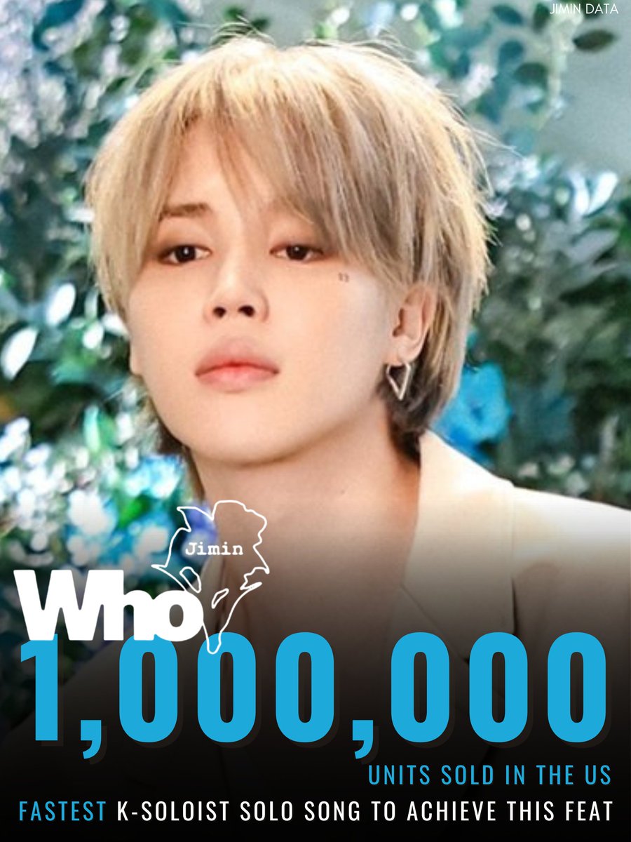 PJM_data's tweet photo. Jimin's "Who" has now sold over 1 MILLION units in the US 🇺🇸🔥

Who is now the FASTEST K-Soloist solo song to become RIAA PLATINUM eligible in HISTORY 🥳

Congratulations Jimin! 👏

HAPPY JIMTOBER
JIMTOBER IS HERE
#HelloJimtober
#국방부_달력도_짐토버
#시작된_우리의_짐토버 https://t.co/WWE4HQ5CIU
