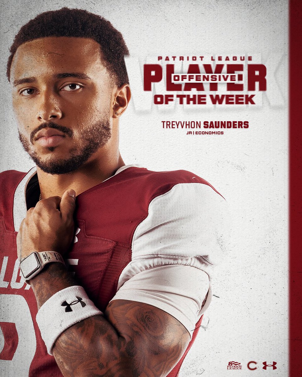 Colgate Football (@colgatefb) on Twitter photo After setting Colgate's single-game receptions record, <a href="/treyvhon2/">treyvhon saunders ✞</a> is your Patriot League Offensive Player of the Week!
He currently ranks first in the league, second in the FCS and sixth in Division I with 38 receptions.
📰 bit.ly/3zBbS6z
#GoGate | #ThreeForTheGate After setting Colgate's single-game receptions record, <a href="/treyvhon2/">treyvhon saunders ✞</a> is your Patriot League Offensive Player of the Week!
He currently ranks first in the league, second in the FCS and sixth in Division I with 38 receptions.
📰 bit.ly/3zBbS6z
#GoGate | #ThreeForTheGate