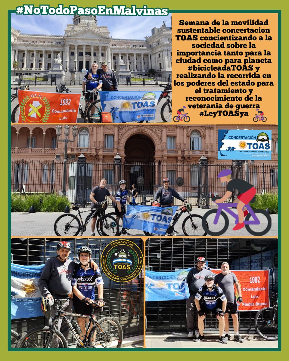 Se realizó este último fin de semana otra #BicicleteadaTOAS 
Para visualizar que #NoTodoPasoEnMalvinas <a href="/DiputadosAR/">Diputados Argentina</a> <a href="/SenadoArgentina/">Senado Argentina</a> 
<a href="/luispetri/">Luis Petri</a> <a href="/JMilei/">Javier Milei</a>